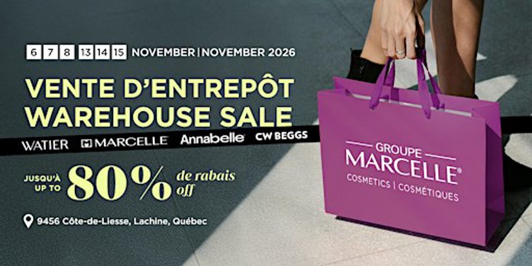 Vente d'entrepôt Groupe Marcelle Warehouse Sale