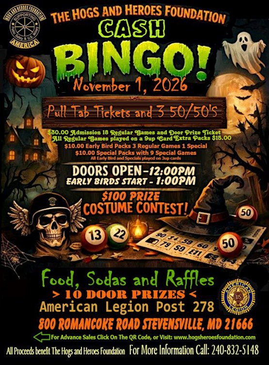 Hogs and Heroes Cash Bingo!