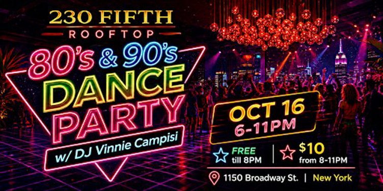 80s and 90s Dance Party @230 Fifth Rooftop | FREE ADMISSION valid until 8PM