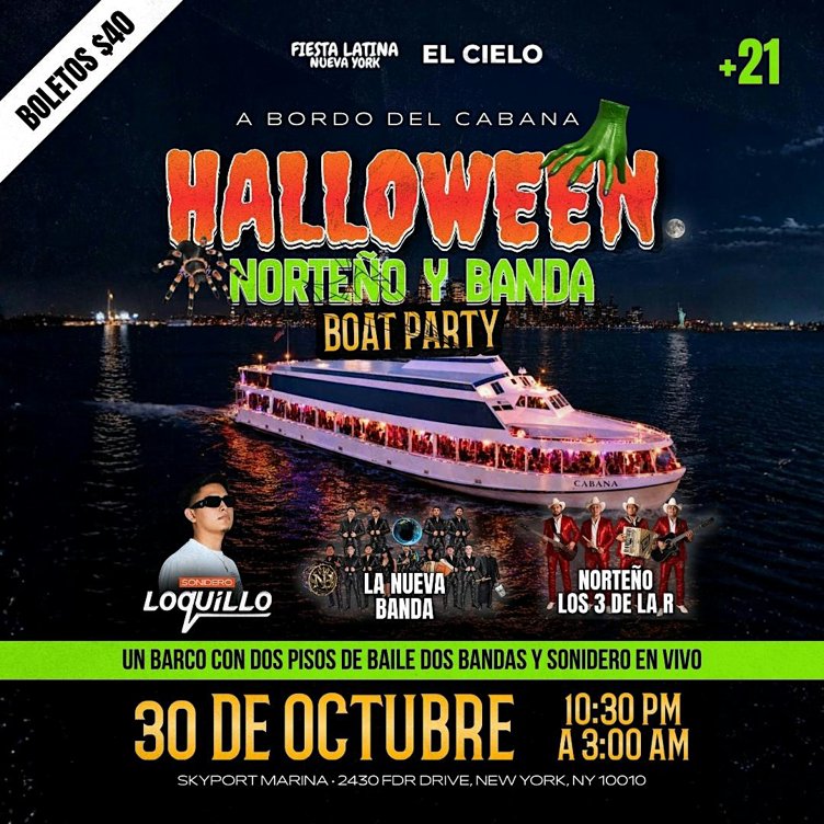 Halloween Norteño y Banda Boat Party|NUEVA YORK, NY.