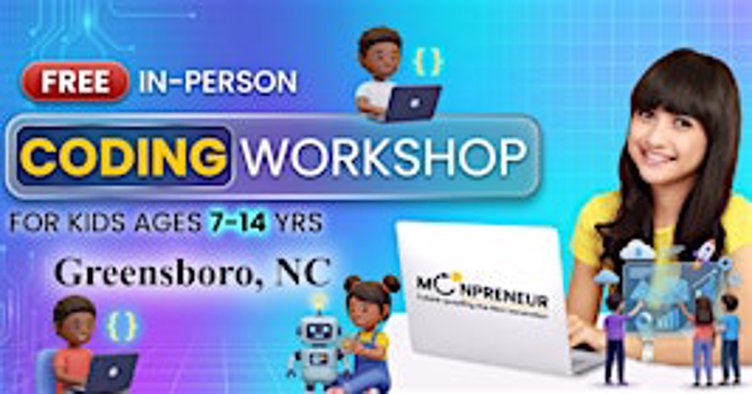 Free In-person Coding Class in Greensboro, NC For Kids Ages 7-14 Years