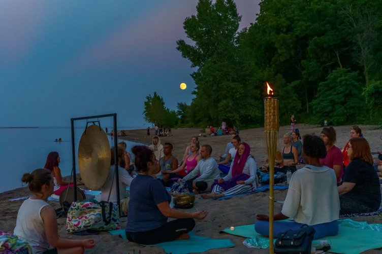 🌕 Pay-What-You-Can Full Moon Yoga + Sound Bath on the Beach! @ Bay View Park
