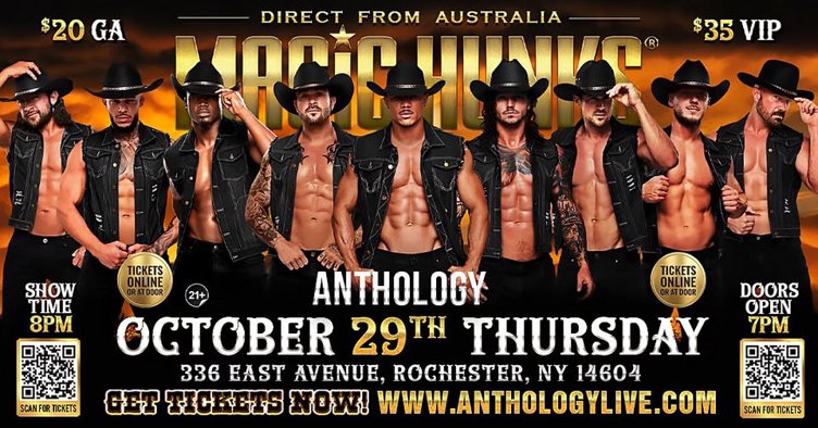 Oct 29th: Rochester, NY- MAGIC HUNKS® AUSTRALIAN TAKEOVER at Anthology