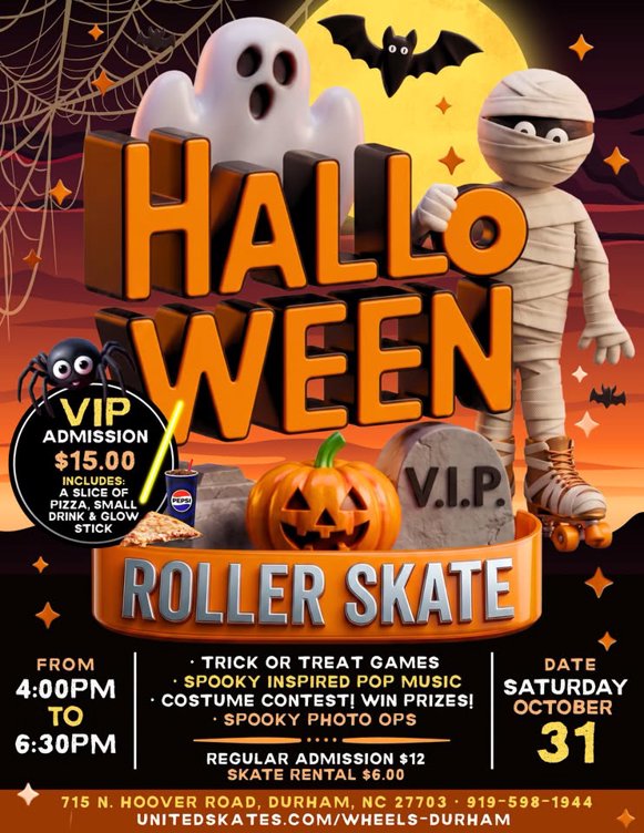 🎃👻 HALLOWEEN ROLLER SKATE AT WHEELS DURHAM! 🛼🕸️
