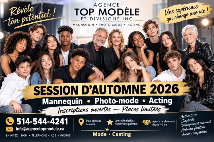 Cours de Mannequin • Photo‑mode • Acting : Choix de soirées 23,25 et /ou 30 octobre 514-544-4241
