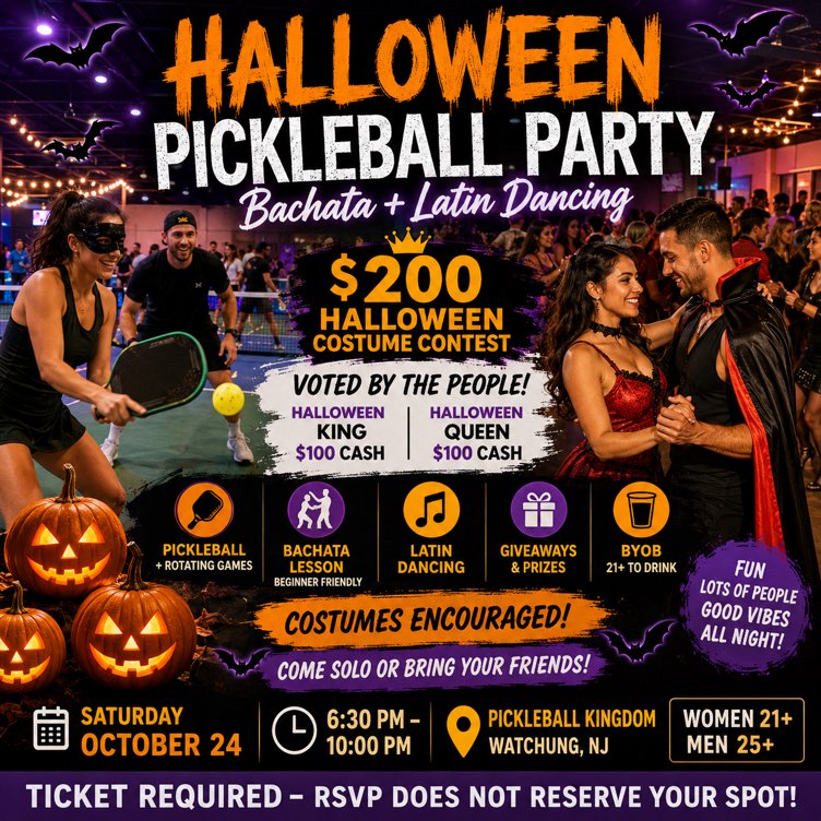 🎃 Halloween Pickleball x Bachata Singles Social 👻🏓💃 $200 Best Costume Prize